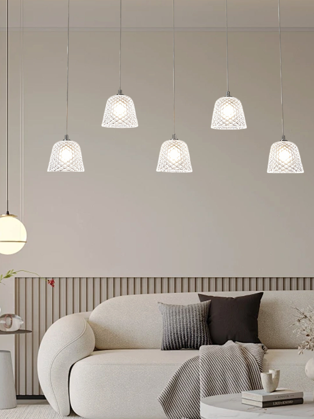 5-Light staggered Diamond Glass Linear Pendant Lamp