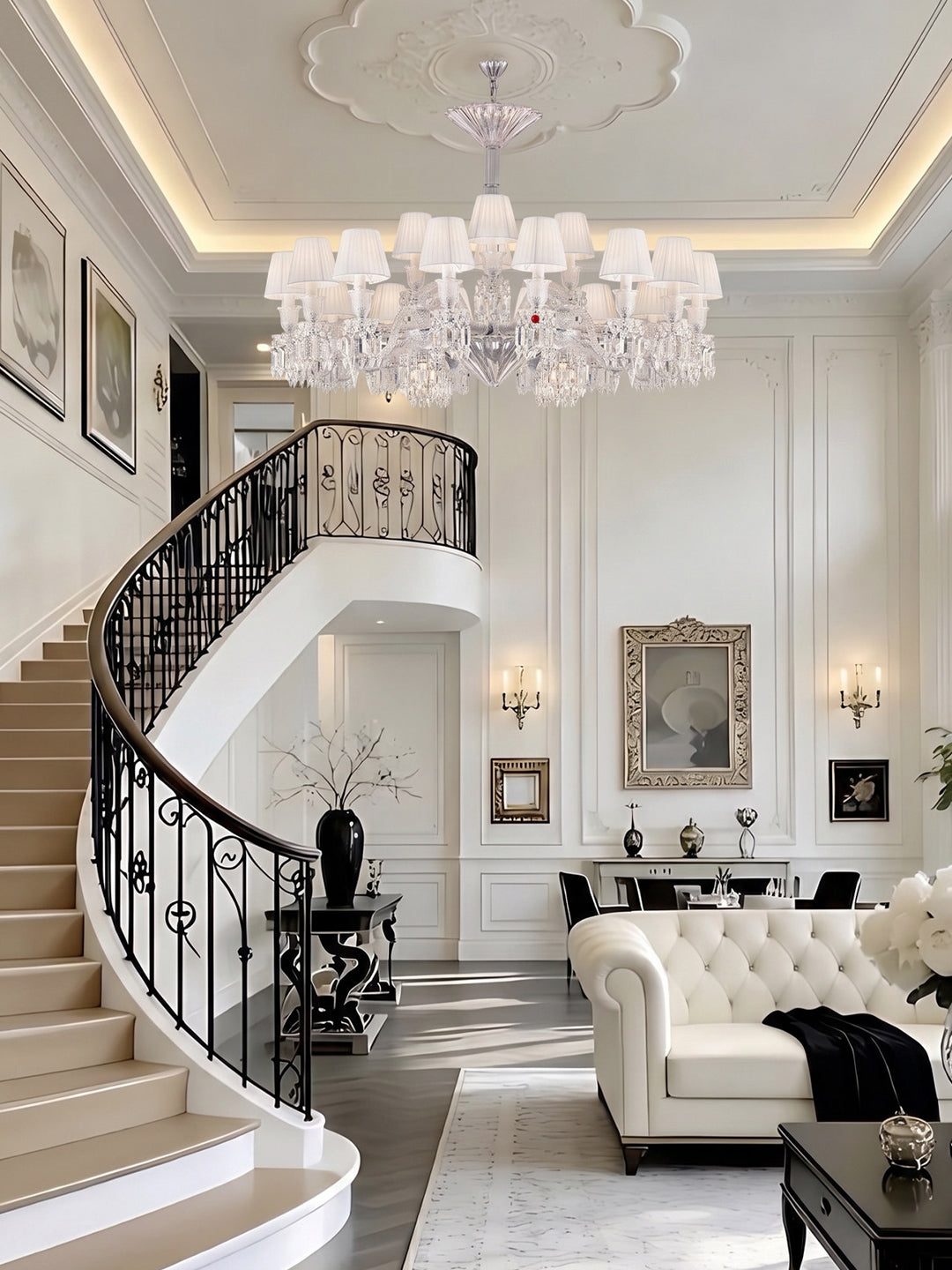 White Shade French Crystal Chandelier