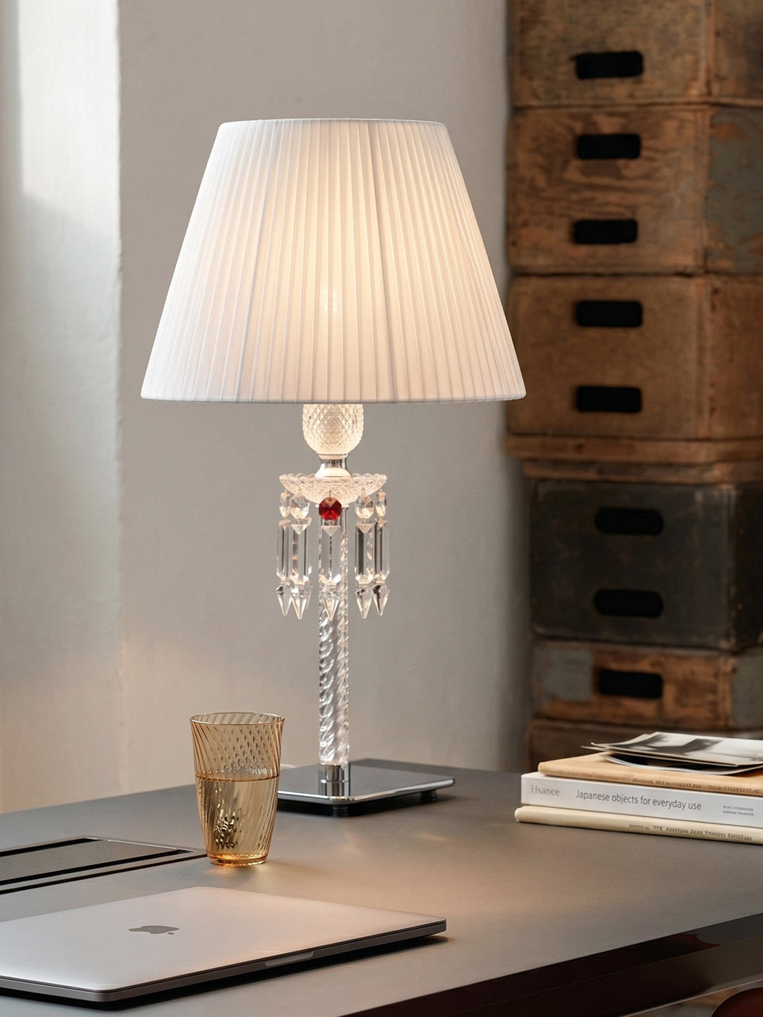 Black & White Pleated Shade Crystal Table Lamp