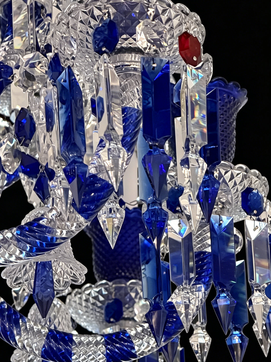 Sapphire Blue Crystal White Shade Chandelier