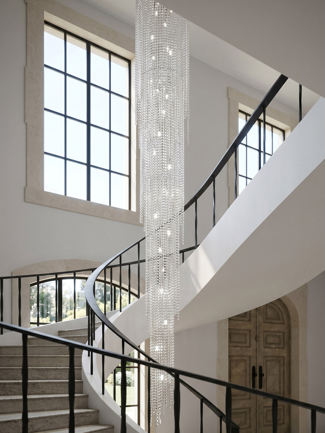 Long Vertical Crystal Cascade Chandelier