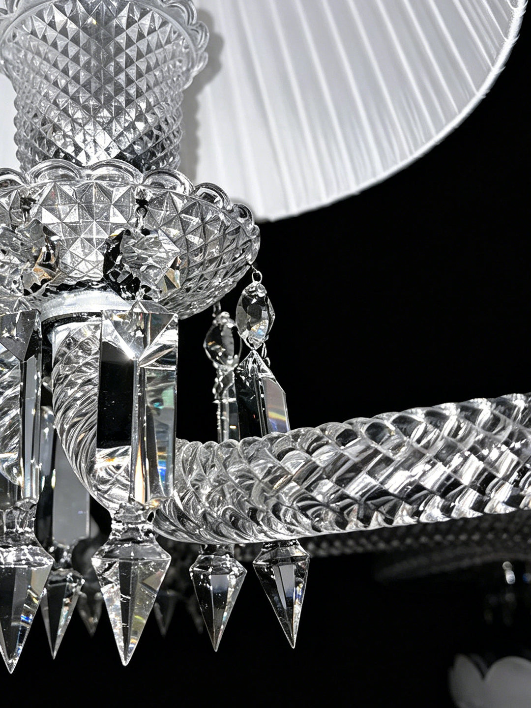 4-Light White Fabric Shade Crystal Chandelier