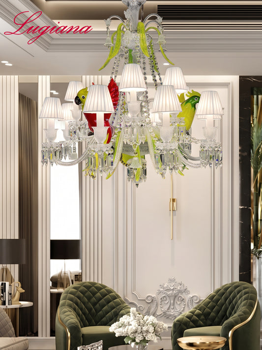 Parrot Decor Colorful Crystal Chandelier