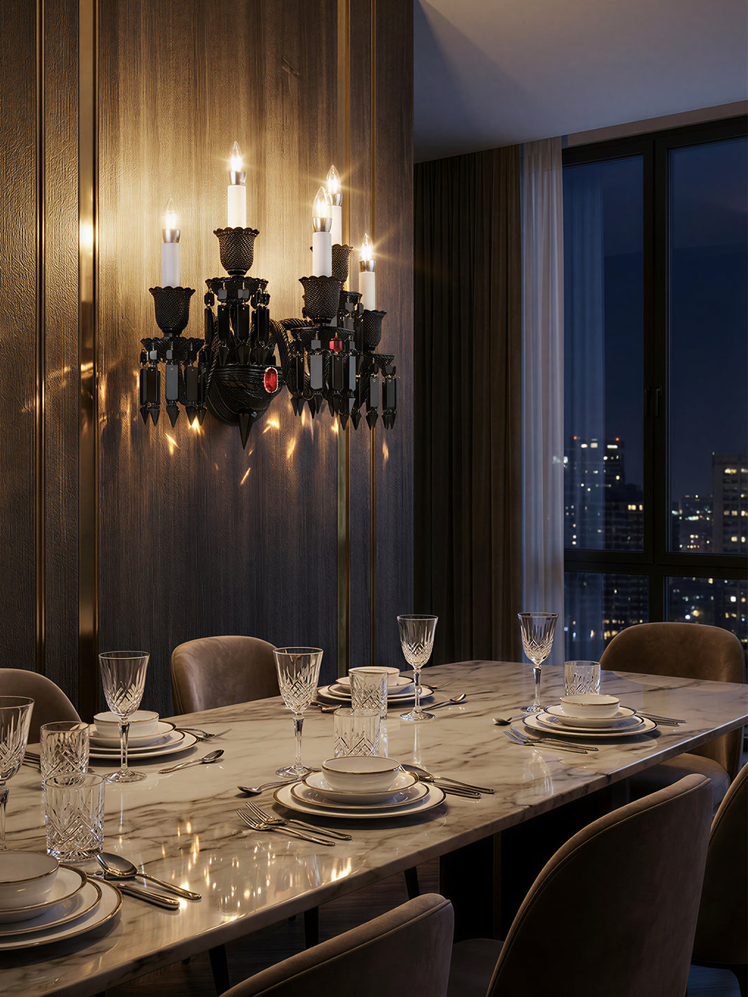 Baccarat-Style Black Crystal Wall Sconce