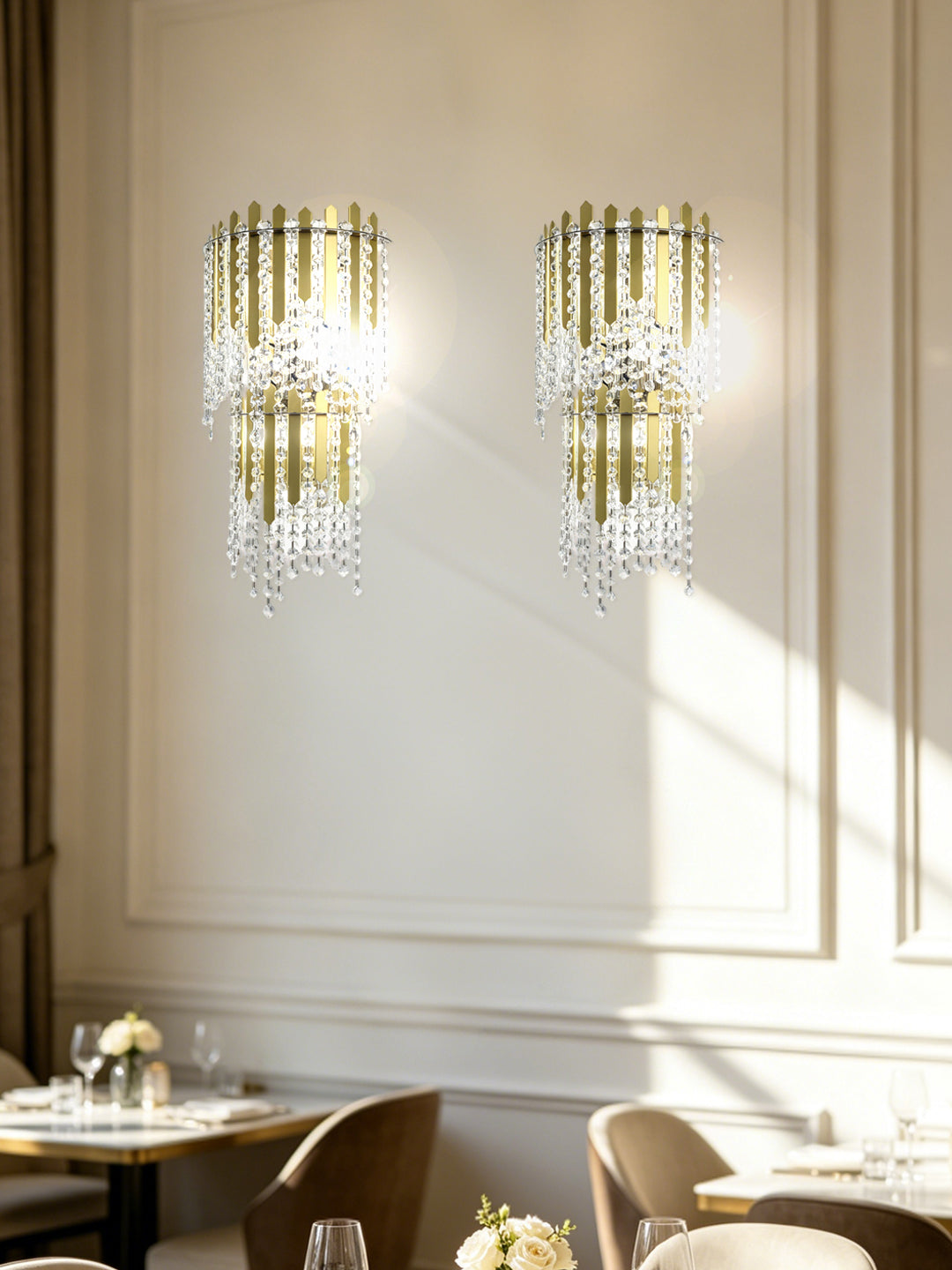 Pashari Double Tier Gold Crystal Wall Sconce