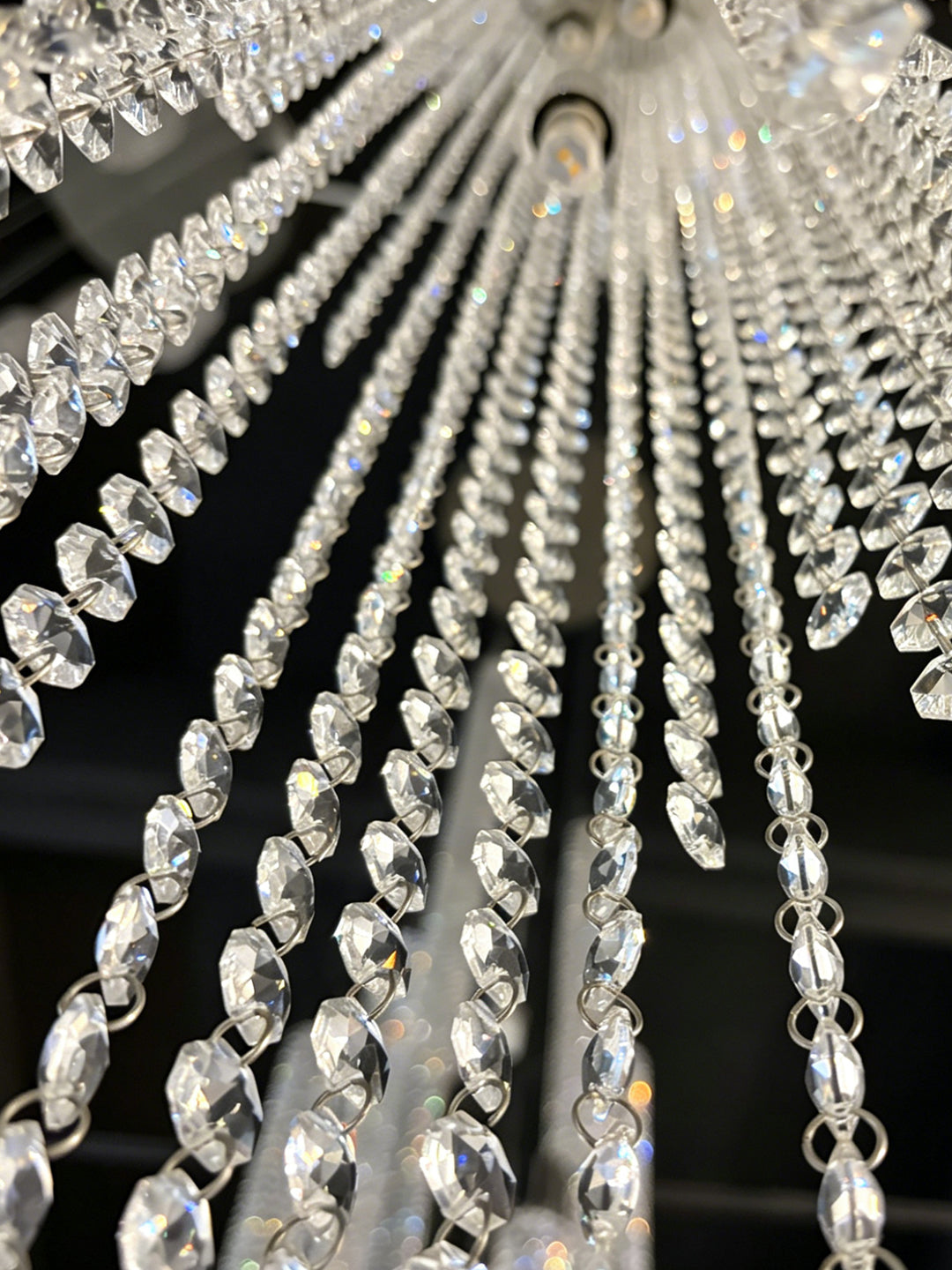 Long Vertical Crystal Cascade Chandelier