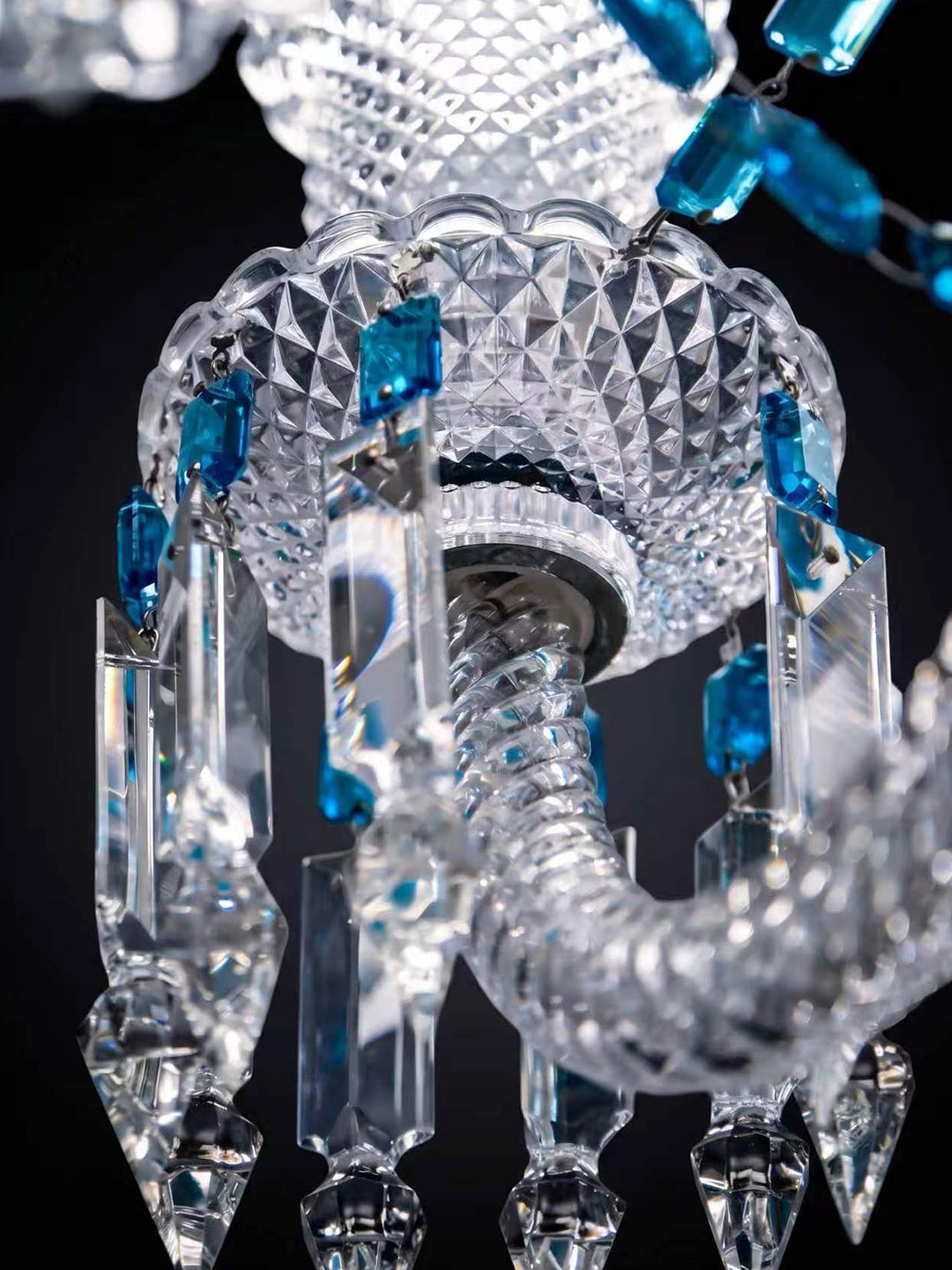 Turquoise Bead White Shade Crystal Chandelier