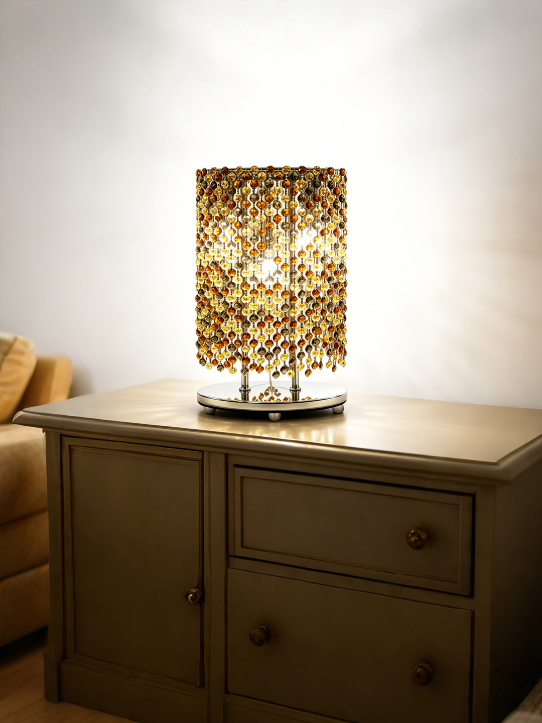 Amber Crystal Cylinder Table Lamp