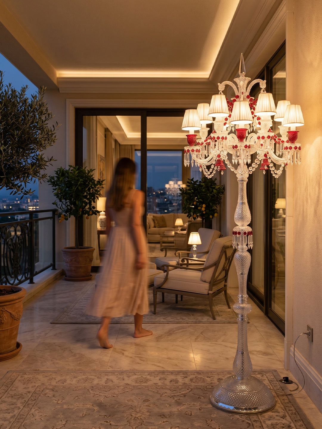 Baccarat-Style Red Crystal Floor Lamp