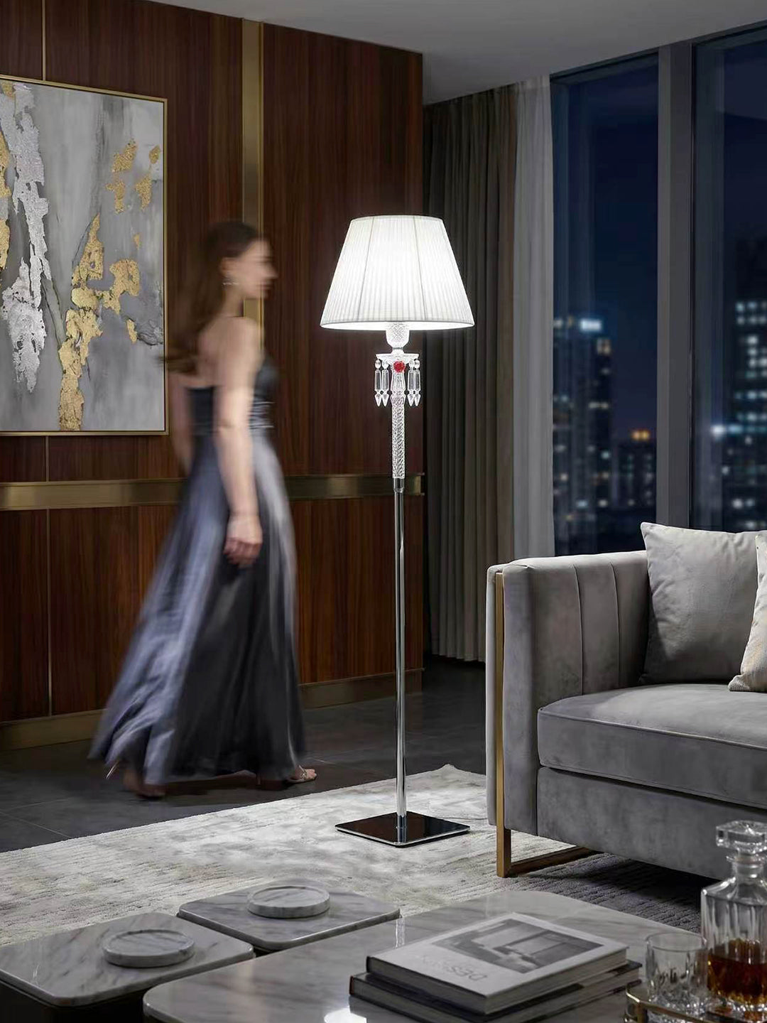 Black & White Shade Crystal Floor Lamp