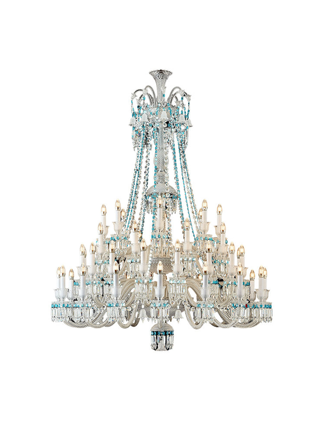 Turquoise Bead White Shade Crystal Chandelier
