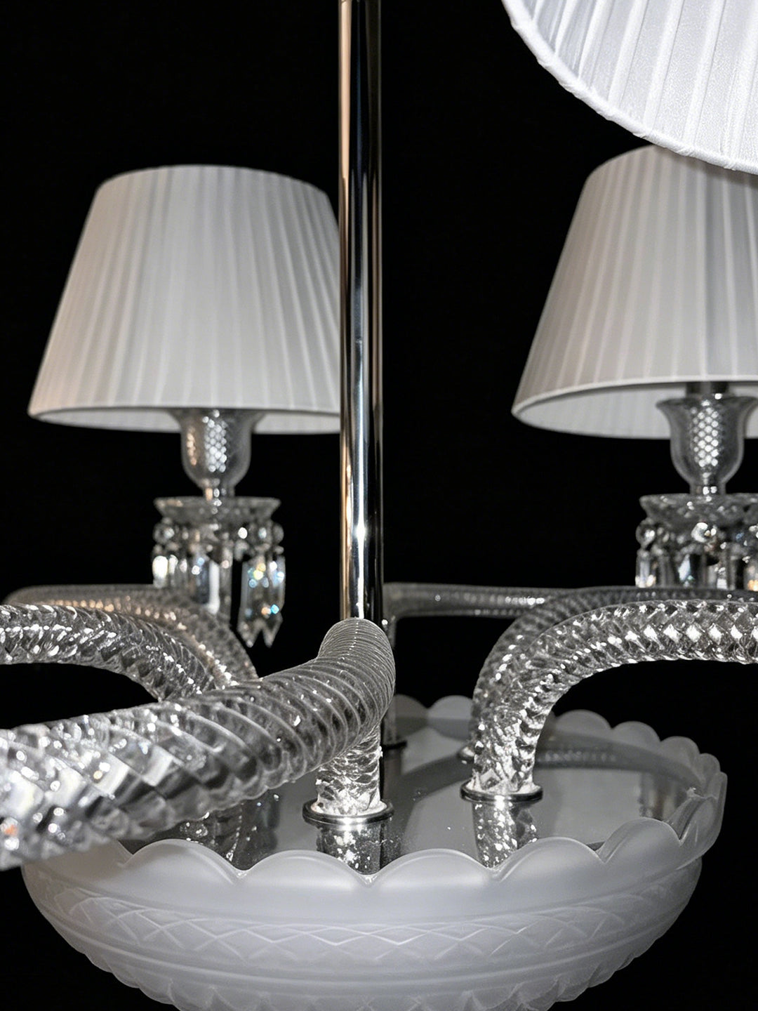 4-Light White Fabric Shade Crystal Chandelier