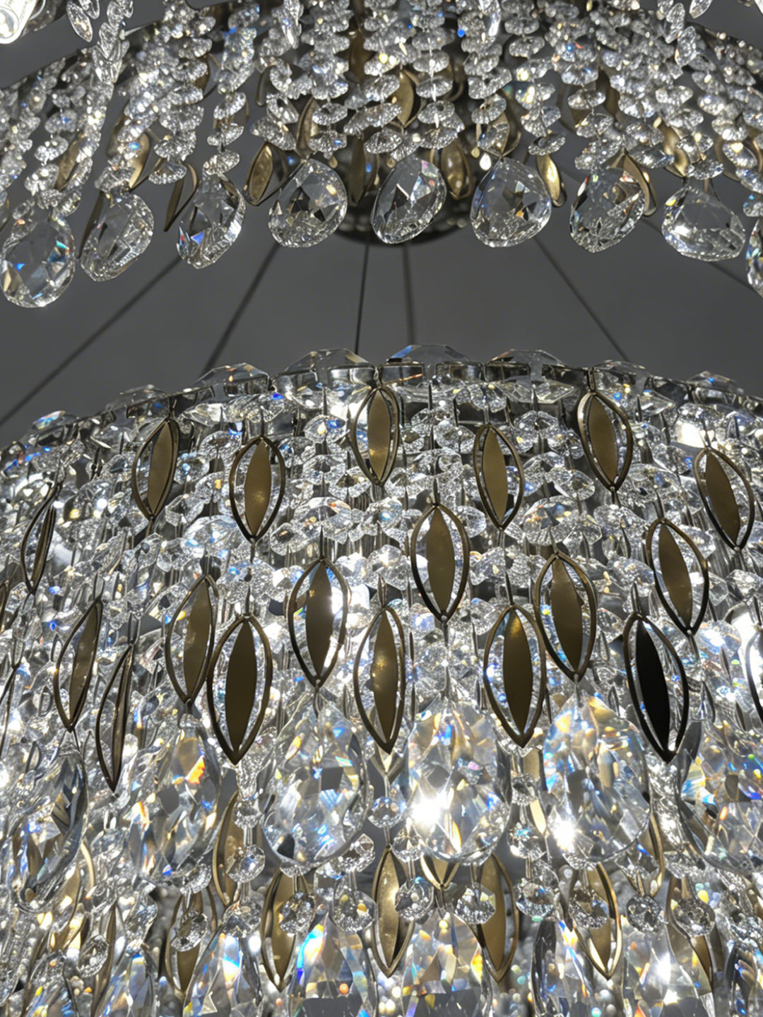 Two-Tier Gold Crystal Drum Chandelier