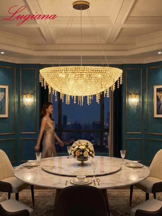 European Style Blue Beaded Bowl Chandelier
