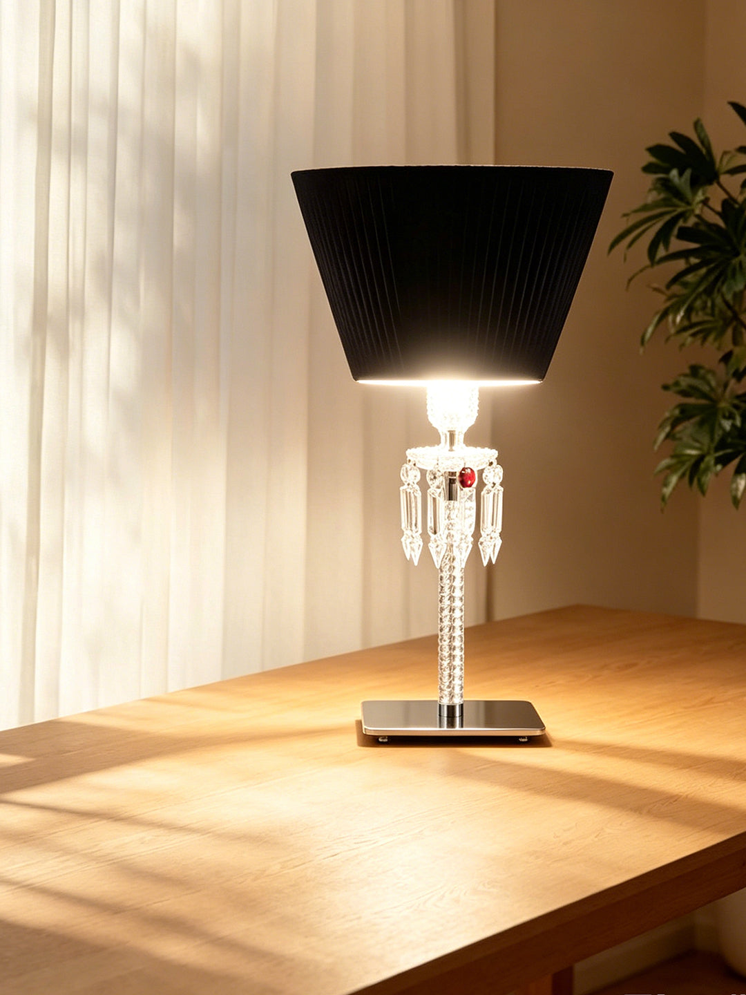 Black & White Pleated Shade Crystal Table Lamp