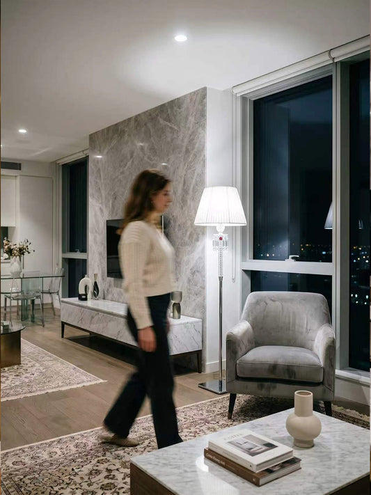 Black & White Shade Crystal Floor Lamp