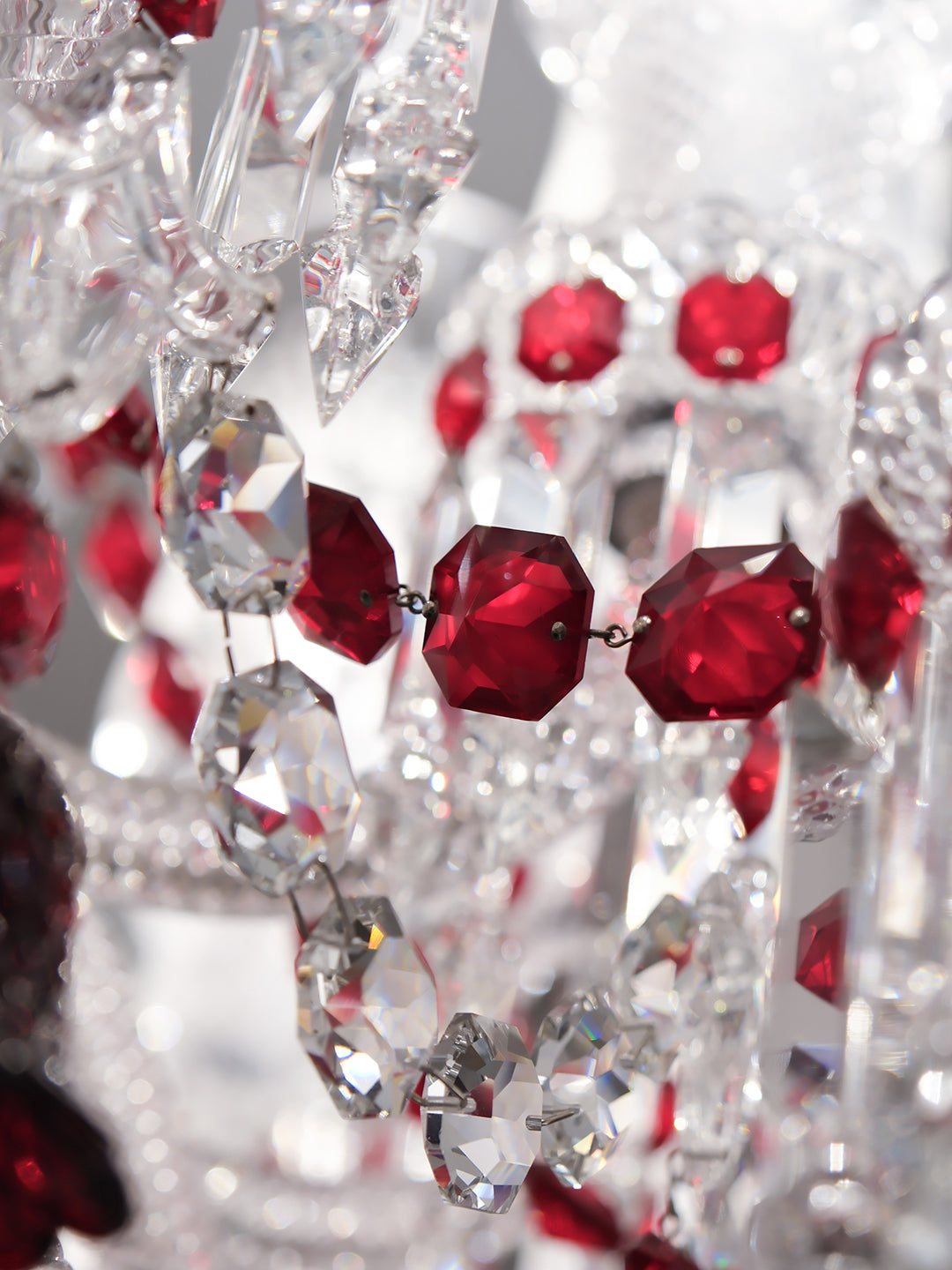 Baccarat-Style Red Accent Crystal Chandelier