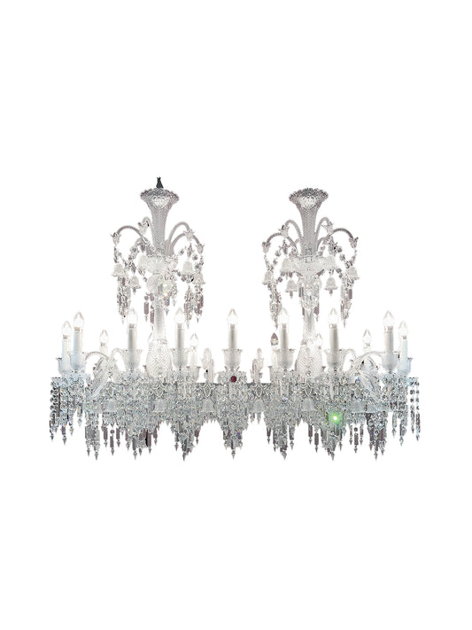 Baccarat-Style Long Double Crystal Chandelier