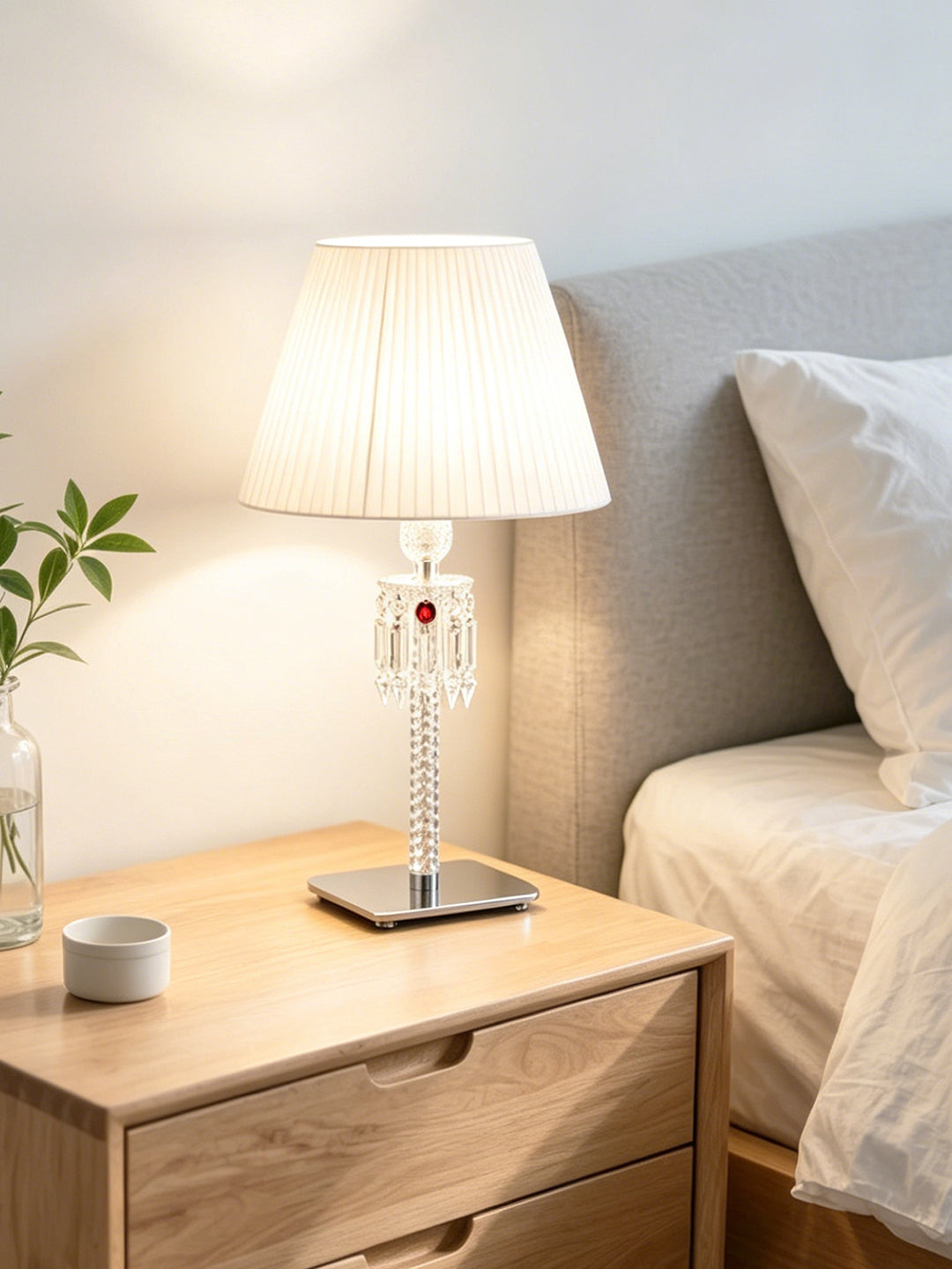 Black & White Pleated Shade Crystal Table Lamp