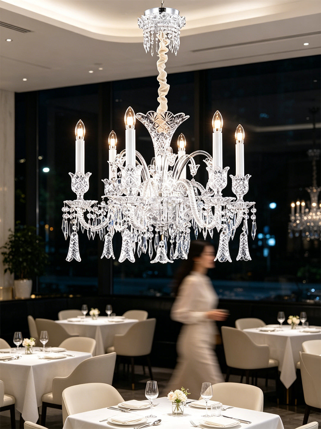 Baccarat-Style Clear Crystal Chandelier
