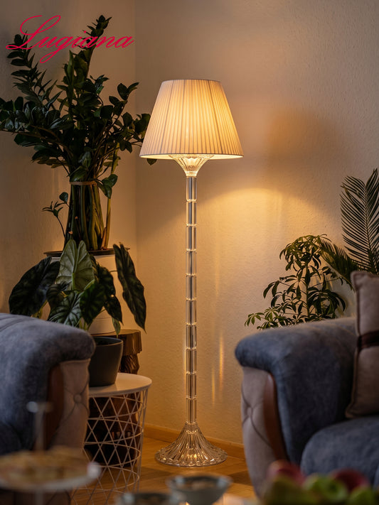 Crystal floor lamp with fabric shade