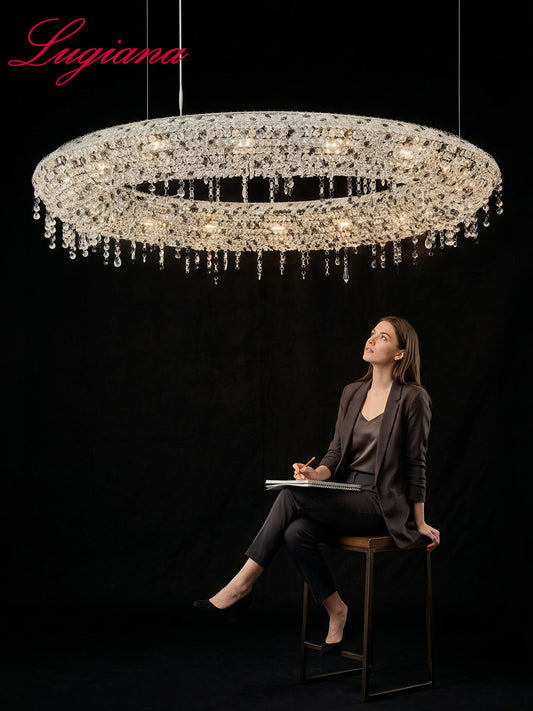 Modern Iridescent Crystal Ring Chandelier