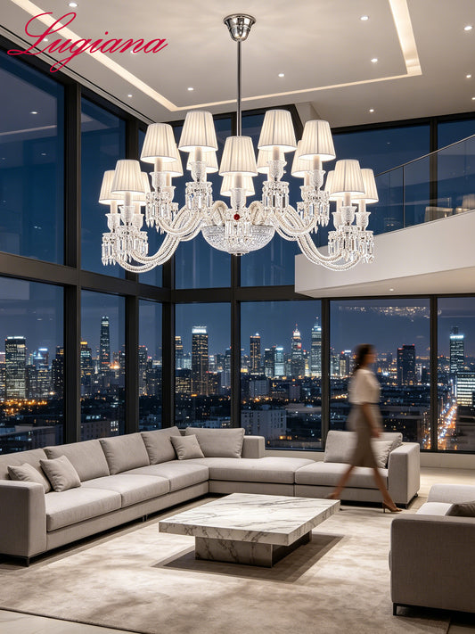 Classic White Shade Crystal Chandelier