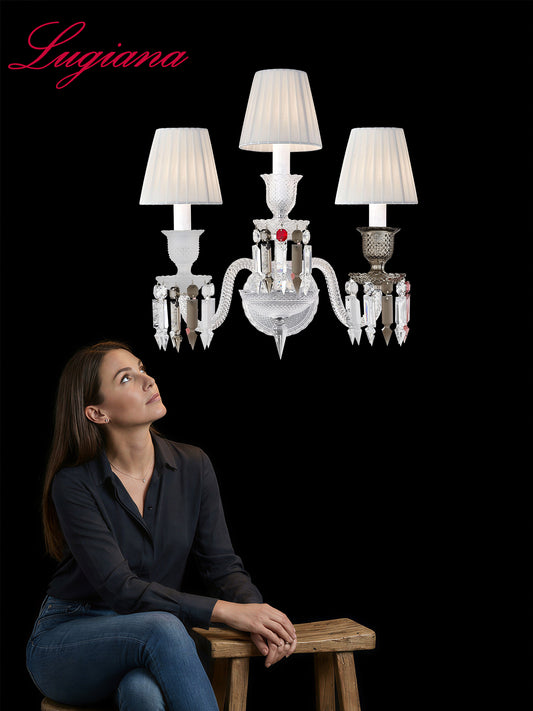 Crystal wall sconce with fabric shade