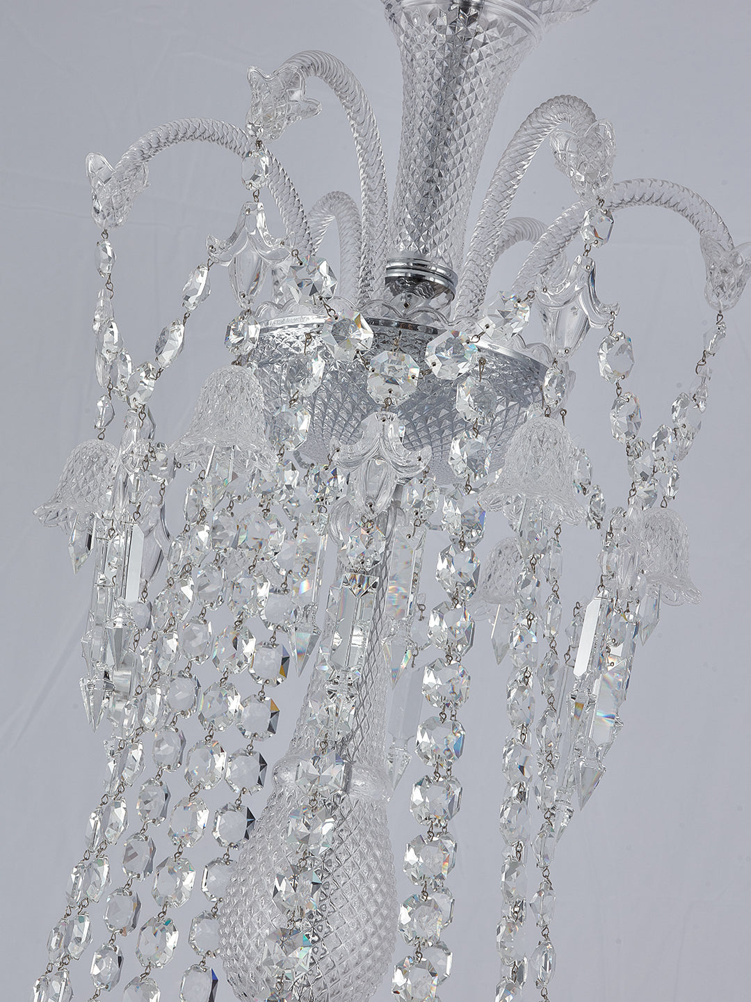 Baccarat-Style Long Double Crystal Chandelier