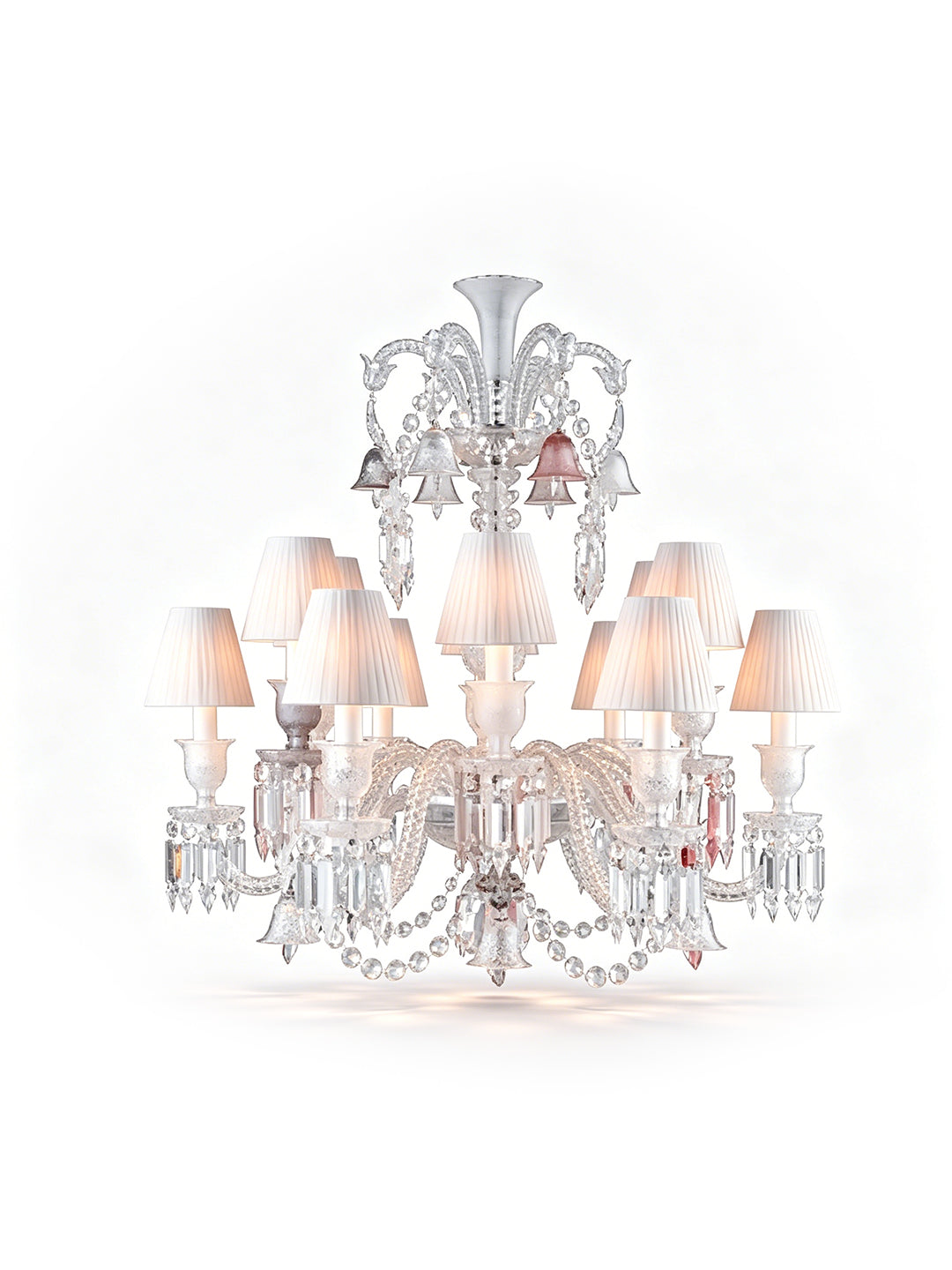 Pink accent crystal chandelier with fabric shade