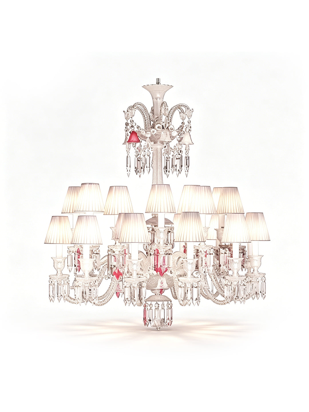 Pink accent crystal chandelier with fabric shade
