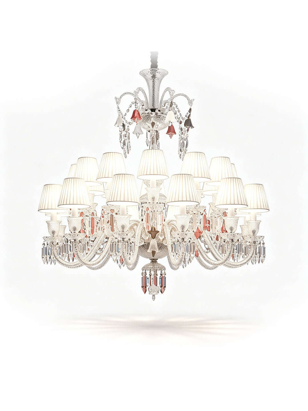 Pink accent crystal chandelier with fabric shade