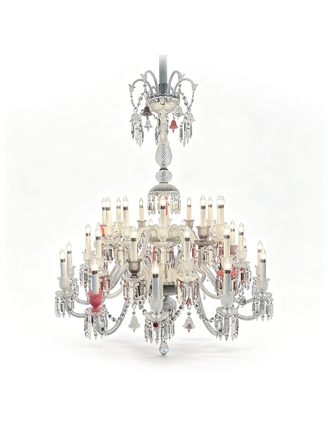 Pink accent crystal chandelier with fabric shade