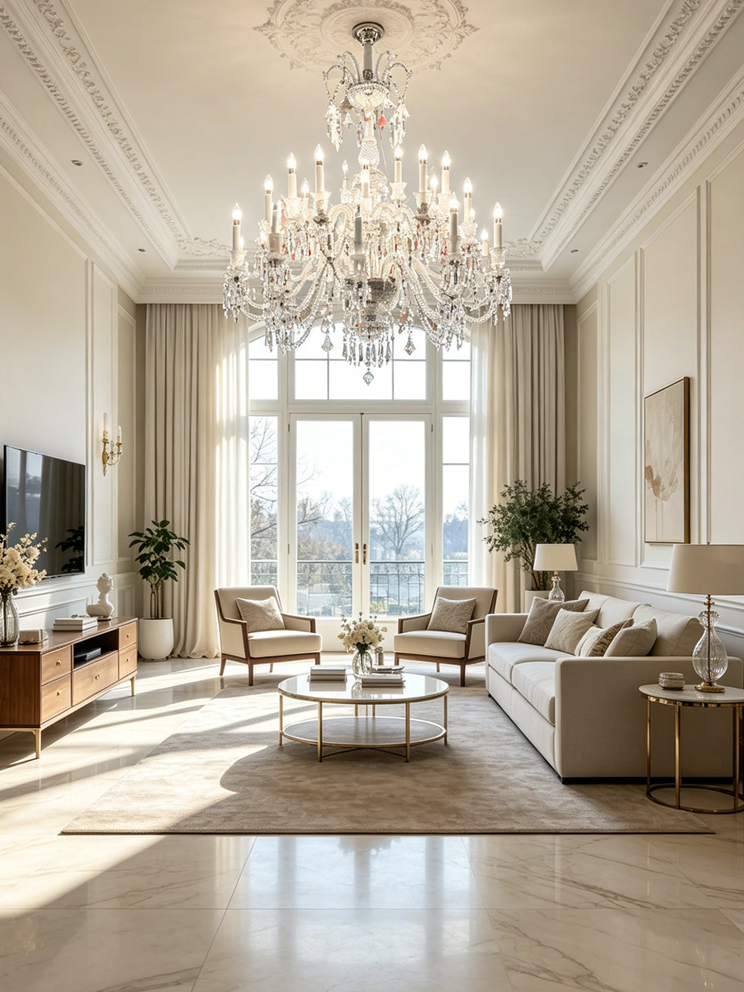 Pink accent crystal chandelier with fabric shade