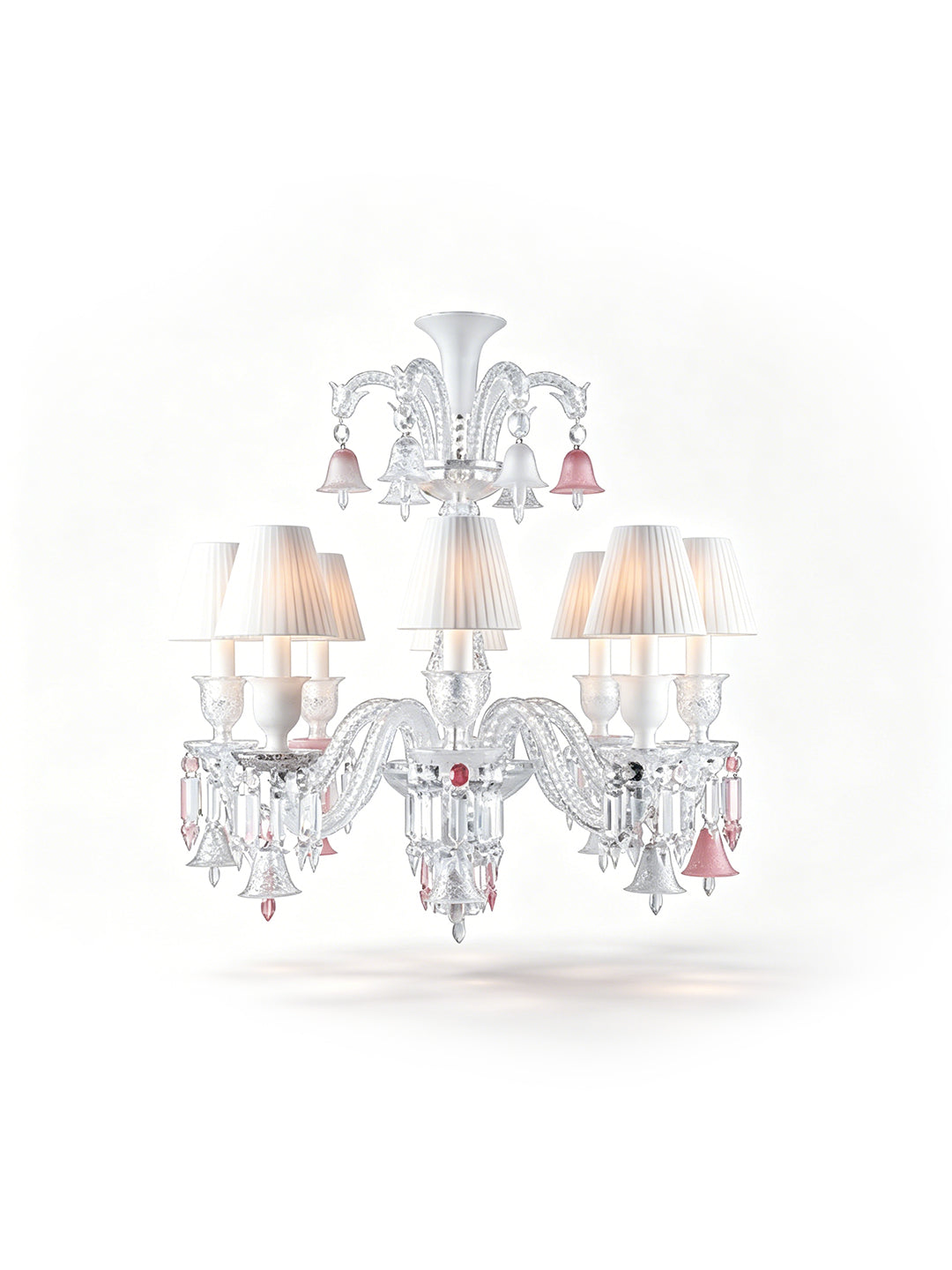 Pink accent crystal chandelier with fabric shade