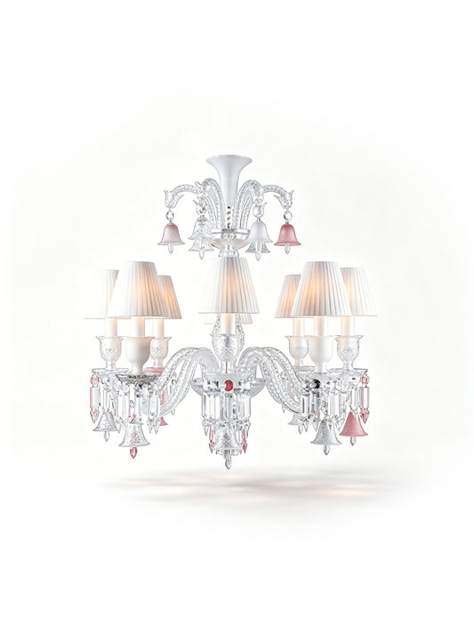Pink accent crystal chandelier with fabric shade