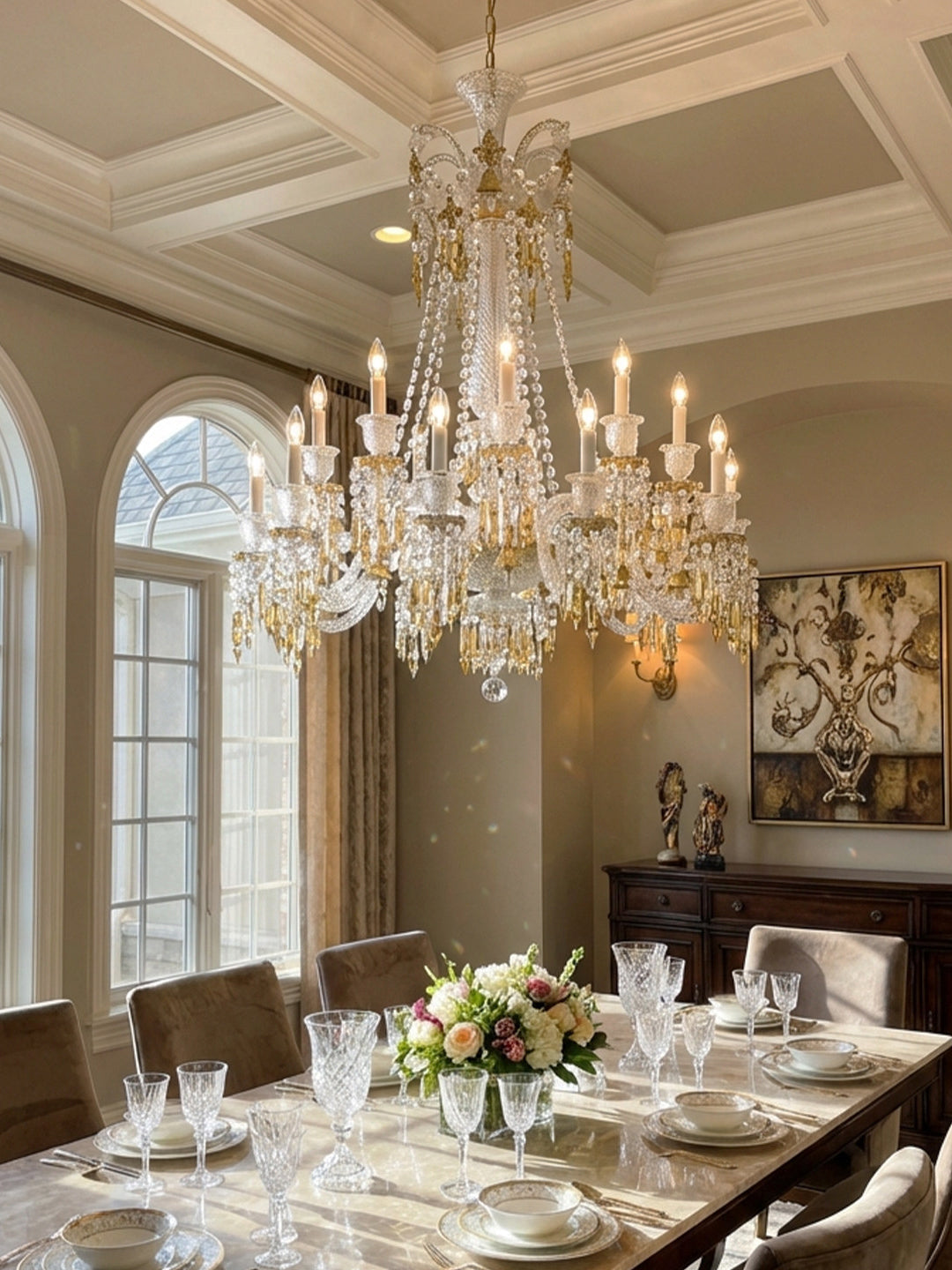 Gold and crystal chandelier