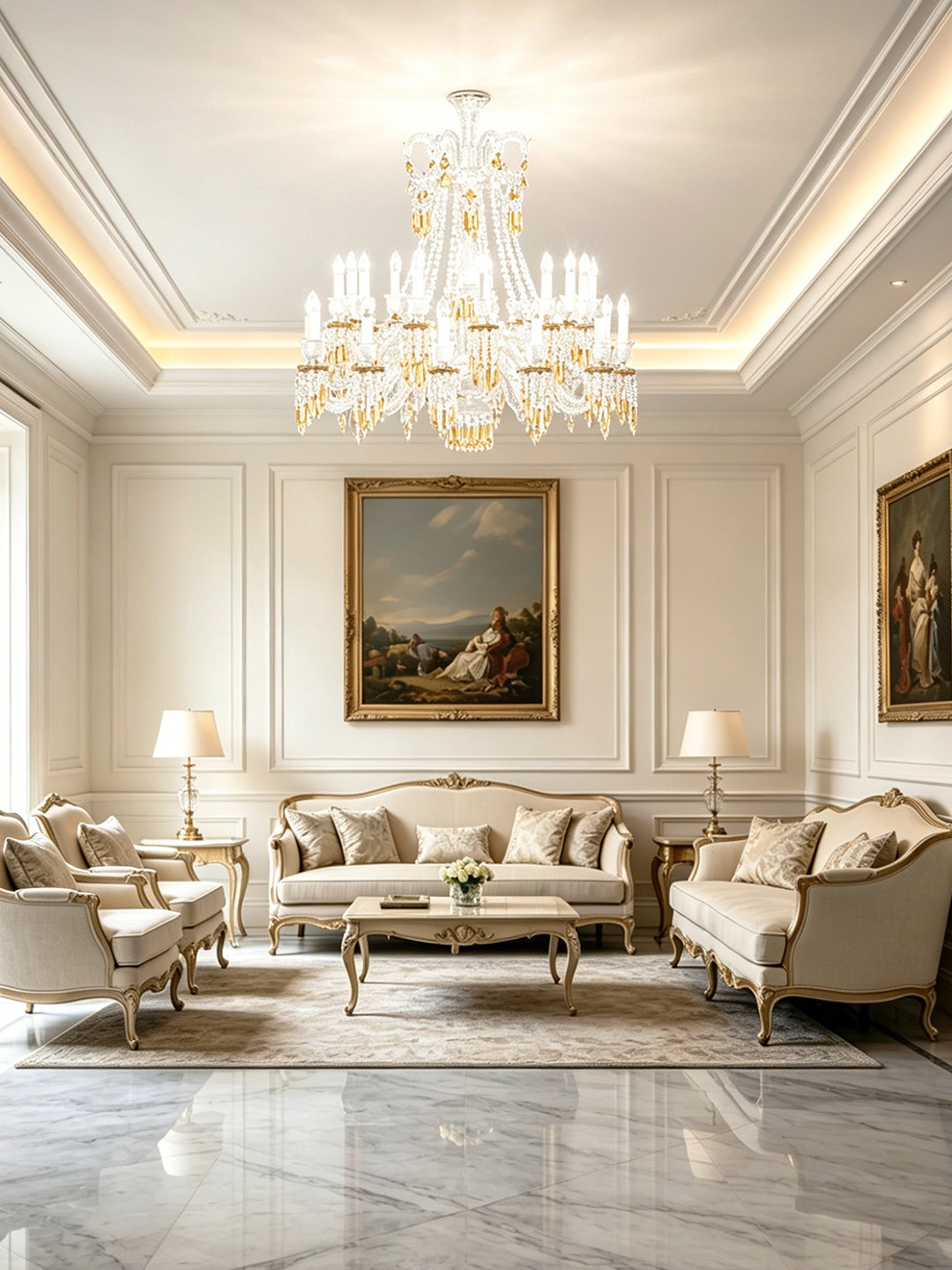 Gold and crystal chandelier