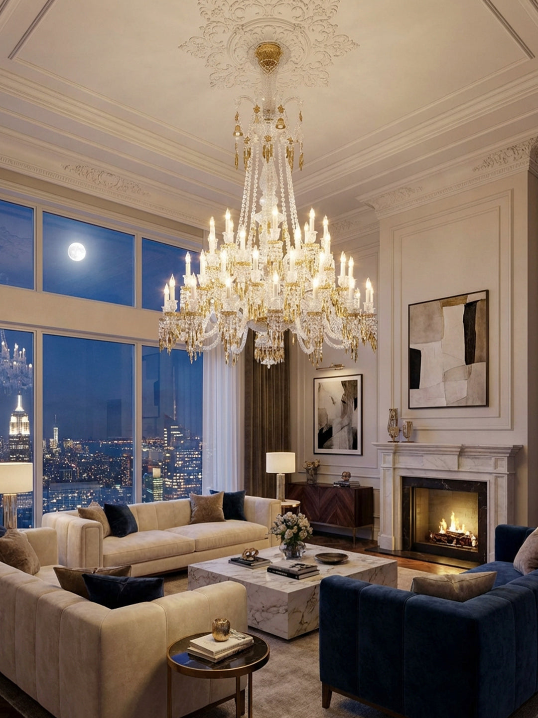 Gold and crystal chandelier