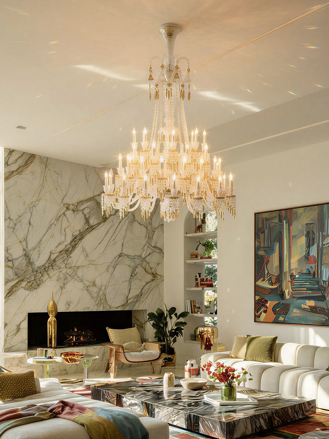 Gold and crystal chandelier