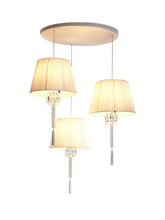 European 3 Heads Cream Pleated Shade Crystal Tassel Dining Pendant Lamp