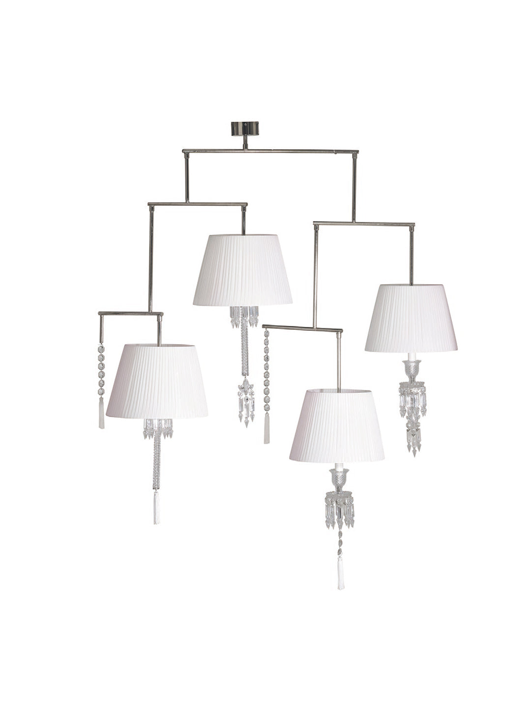 4-Light Tiered Arm White Shade Crystal Pendant Lamp