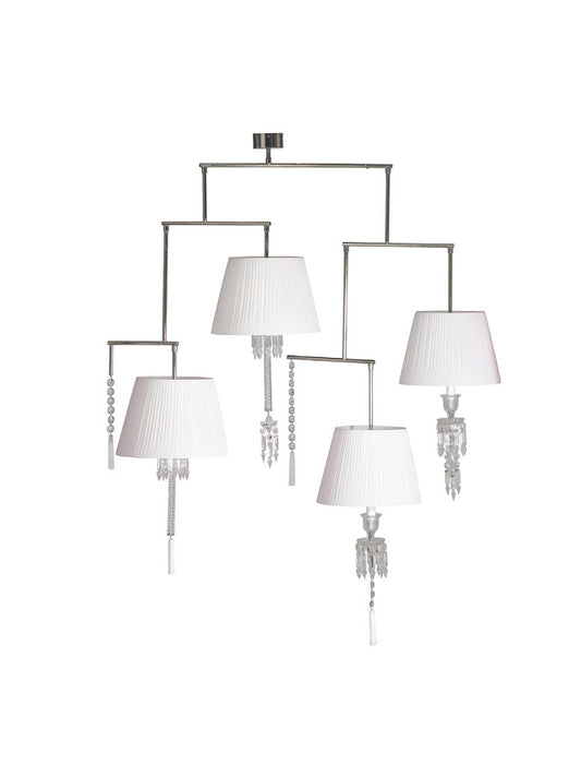 4-Light Tiered Arm White Shade Crystal Pendant Lamp