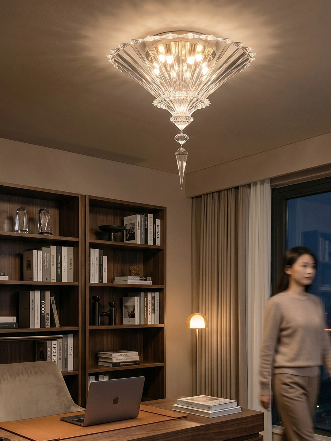 Fan shaped crystal wall sconce