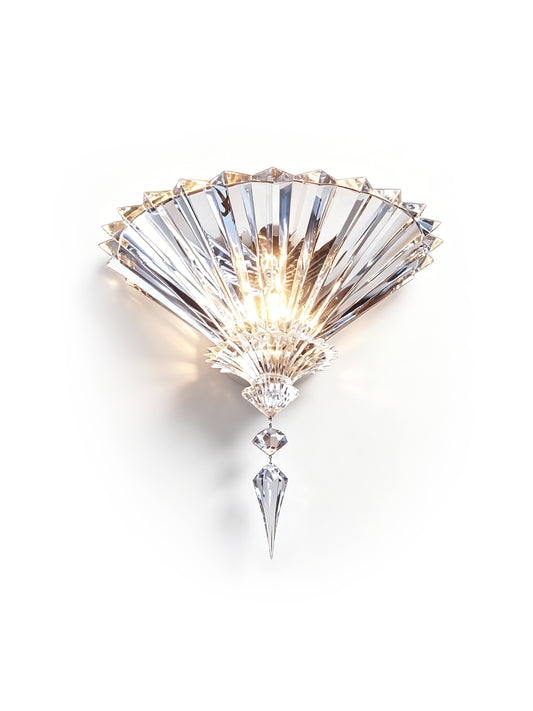 Fan shaped crystal wall sconce