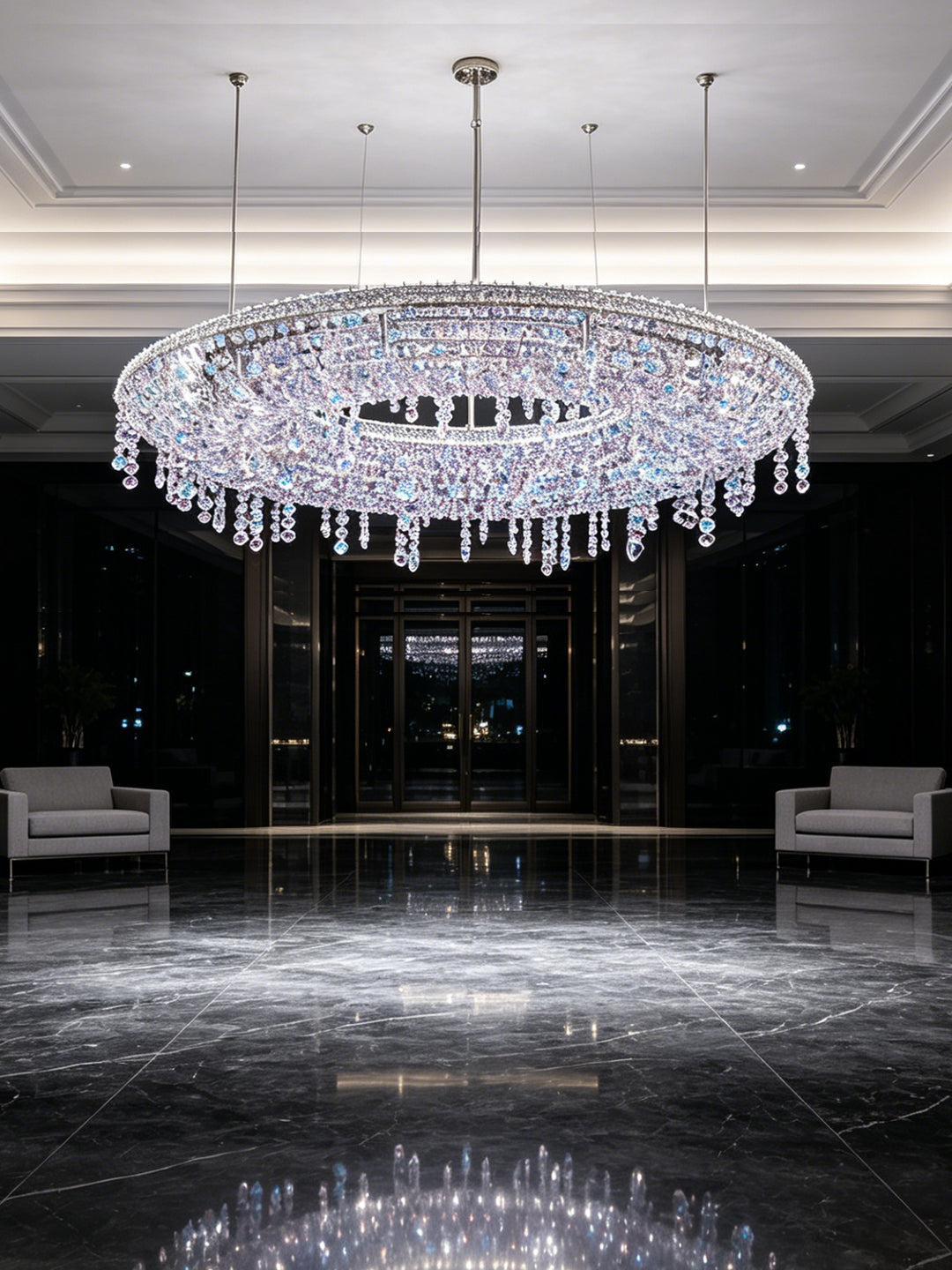 Modern Iridescent Crystal Ring Chandelier
