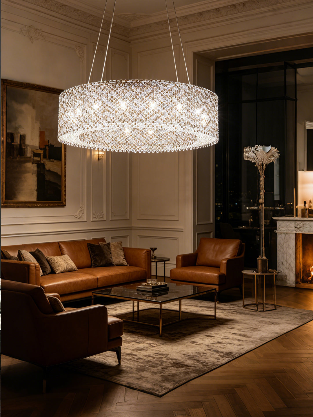 Large Round Crystal Drum Chandelier