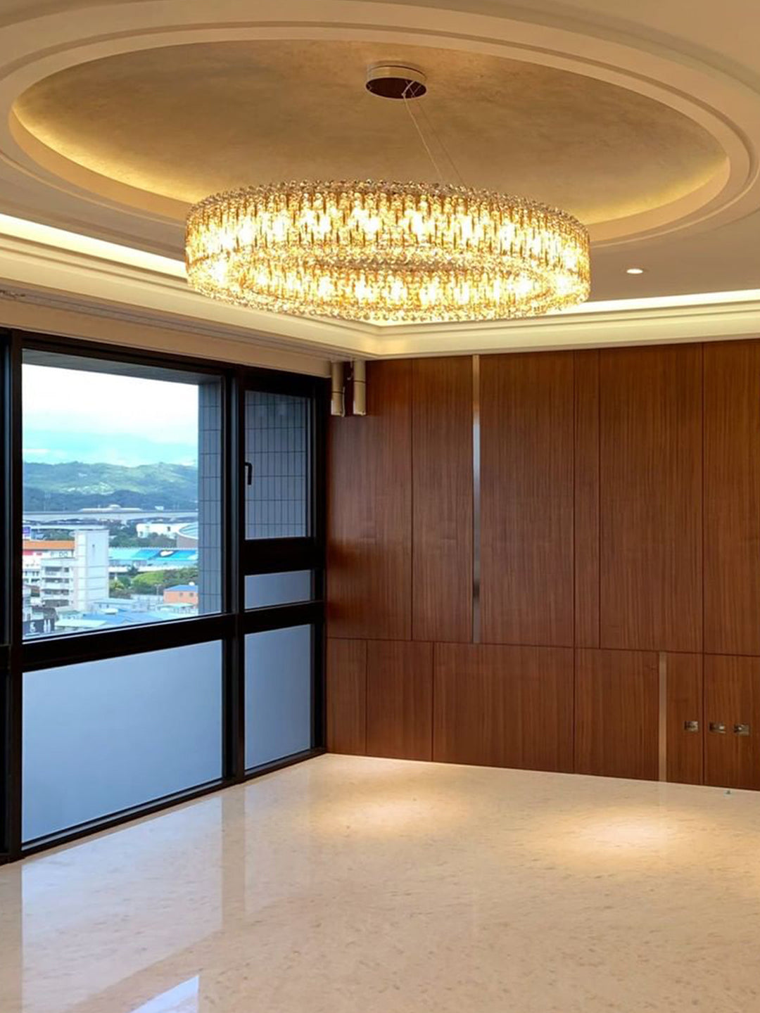 Round Two-Tier Gold Crystal Chandelier