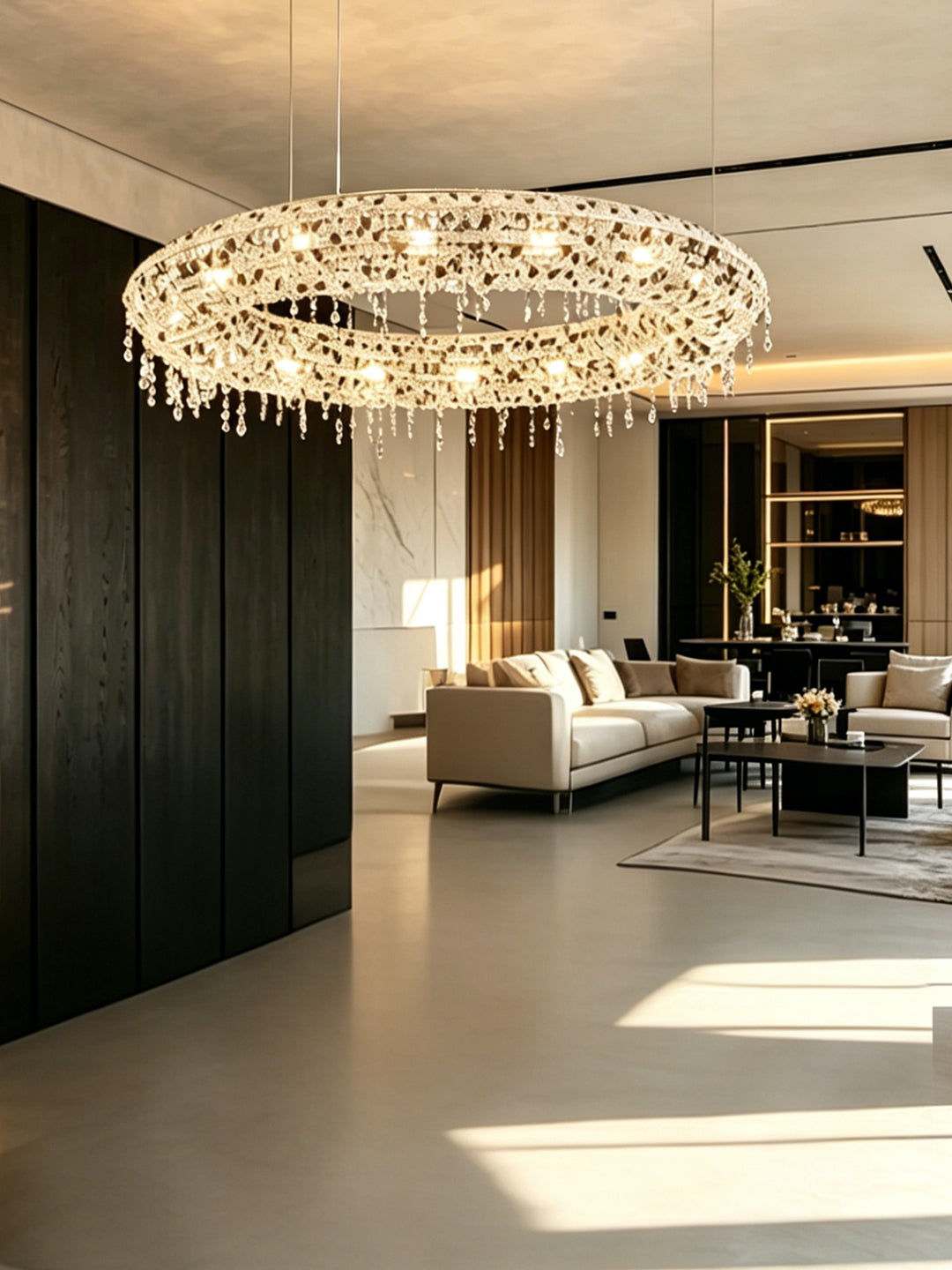 Modern Iridescent Crystal Ring Chandelier