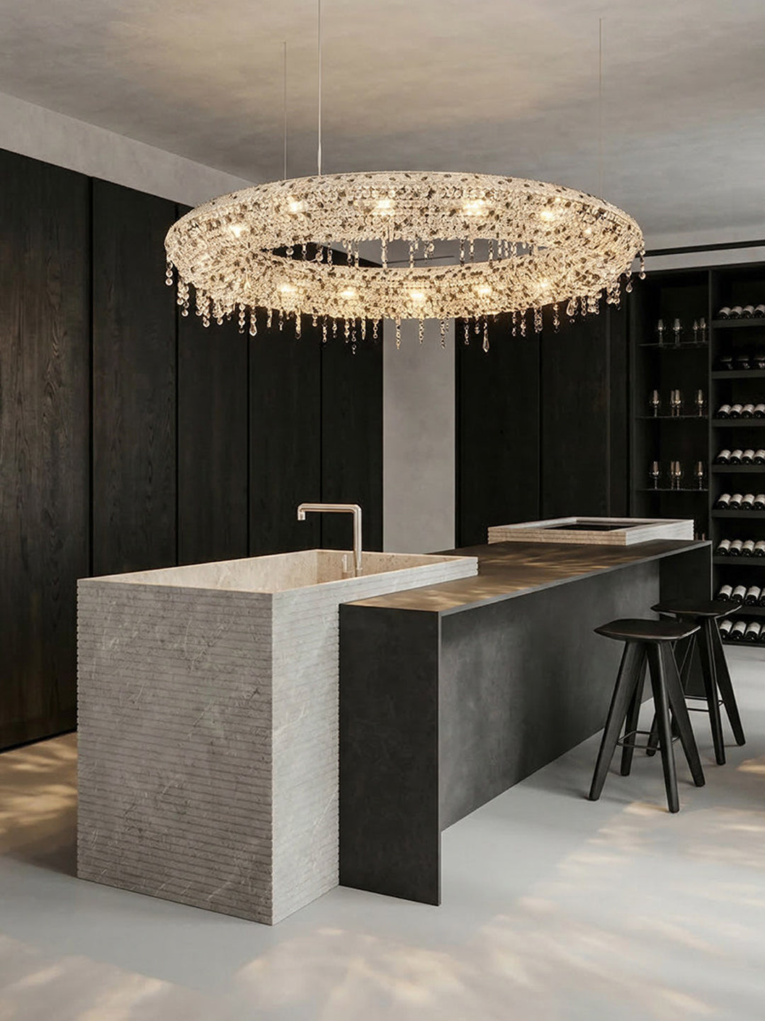 Modern Iridescent Crystal Ring Chandelier